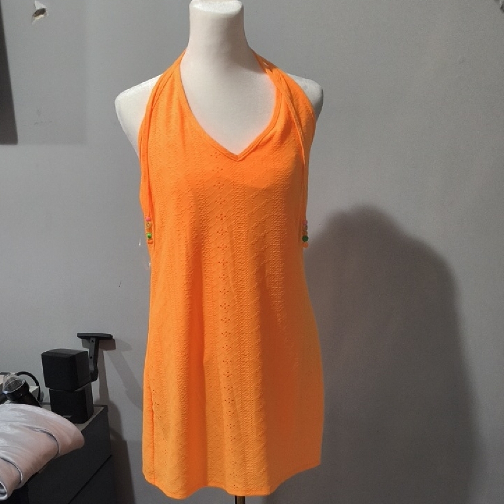 Vibrant Orange Halter Dress